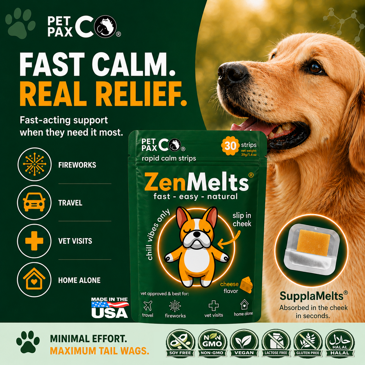ZenMelts calming support for Dogs: 4-in-1 fast acting melts