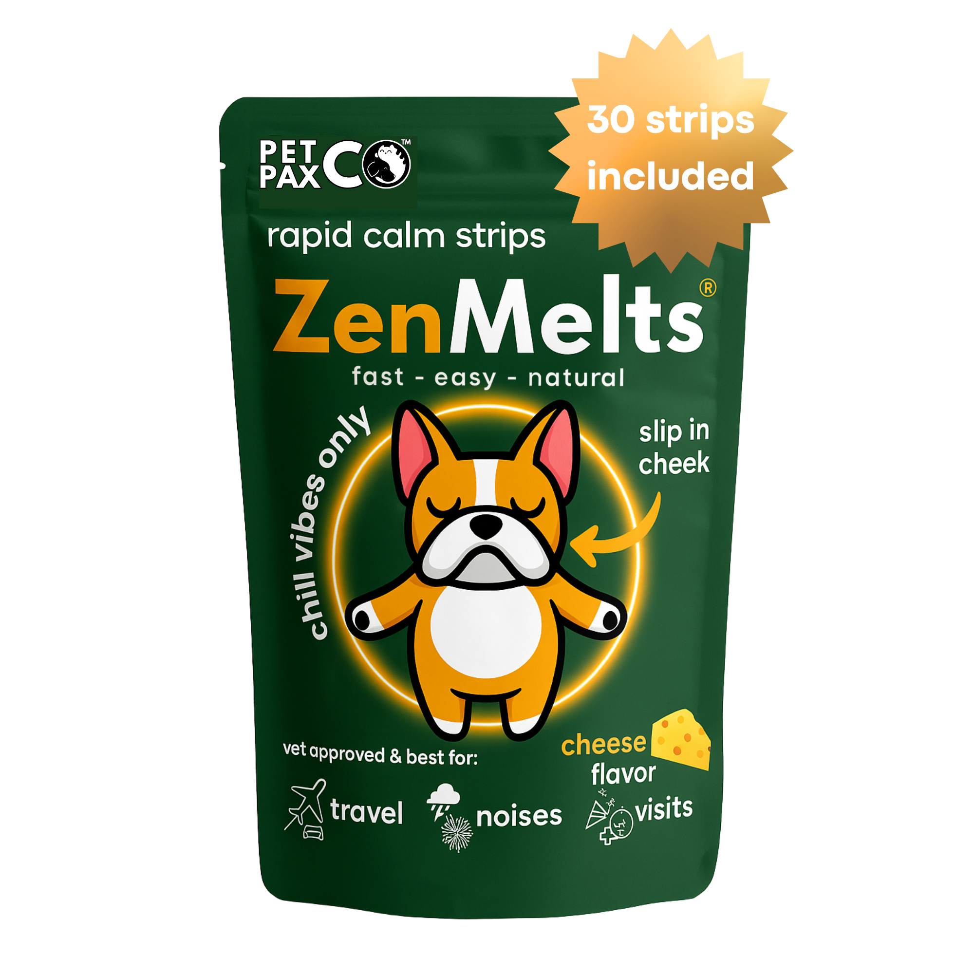 Calming Strips for Dogs 4-in-1 – Behavioral Support Melts with Chamomile, L-Theanine, Tryptophan & Melatonin for Dogs – Supports Calm During Fireworks & Separation – Non Drowsy Pet Zen Formula