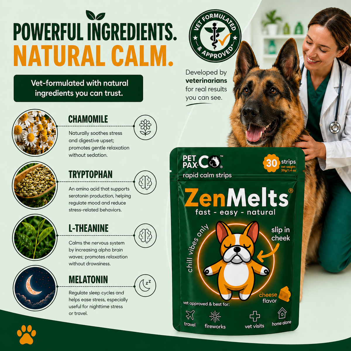 ZenMelts calming support for Dogs: 4-in-1 fast acting melts