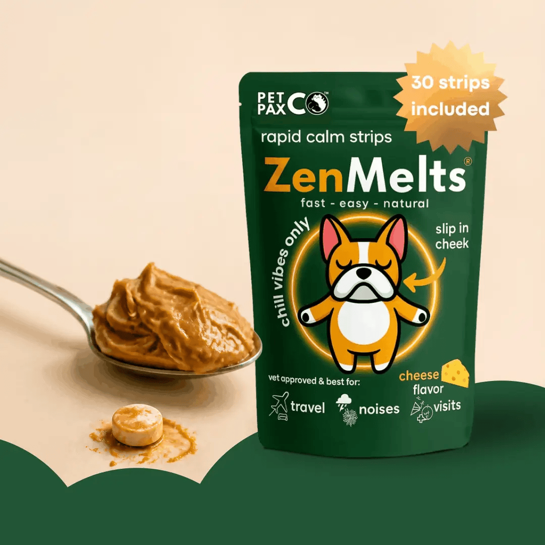 ZenMelts 30-strip pouch next to a spoon of peanut butter: nothing to bury, nothing to spit